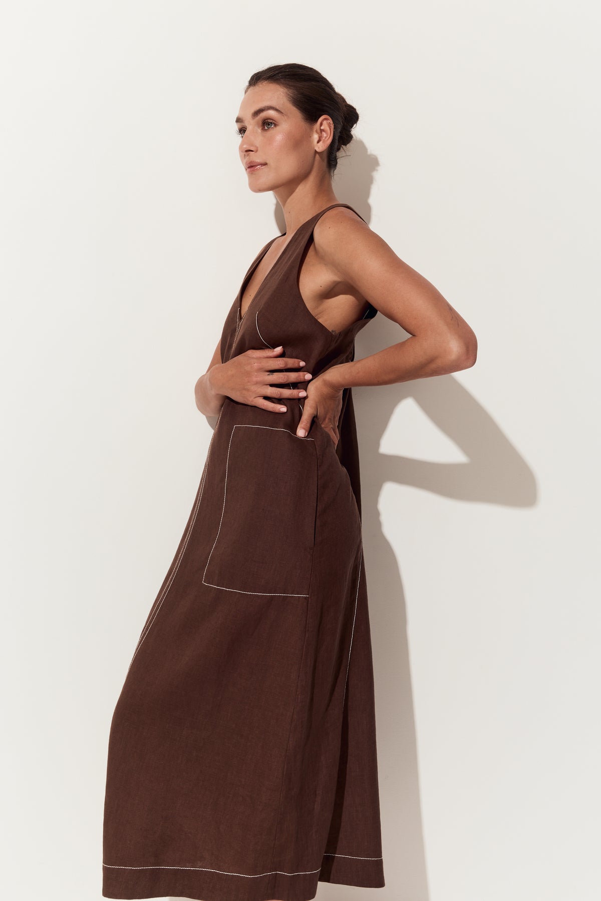 Iris Linen Dress Chocolate