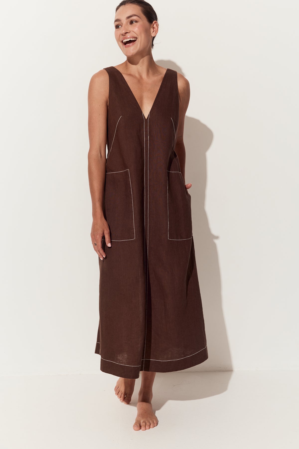 Iris Linen Dress Chocolate