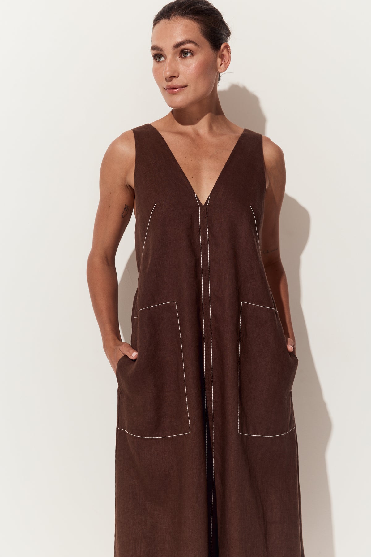 Iris Linen Dress Chocolate