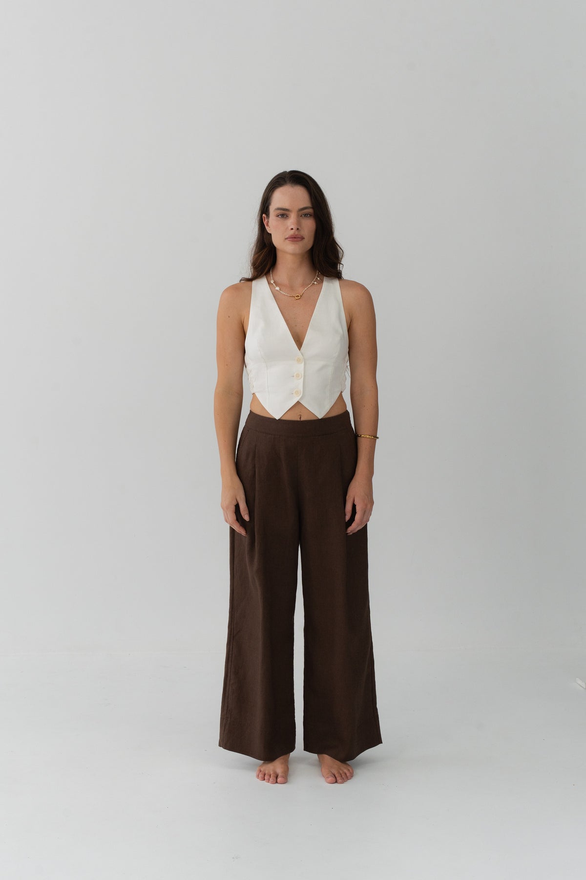 Ivy Linen Crop Pants Chocolate