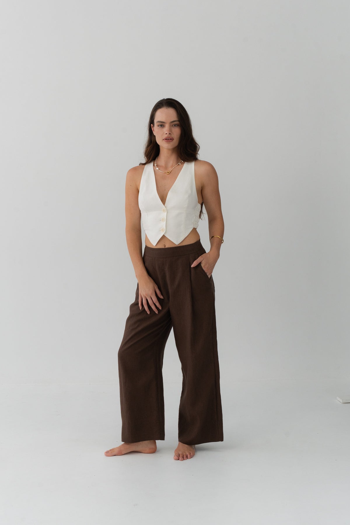 Ivy Linen Crop Pants Chocolate