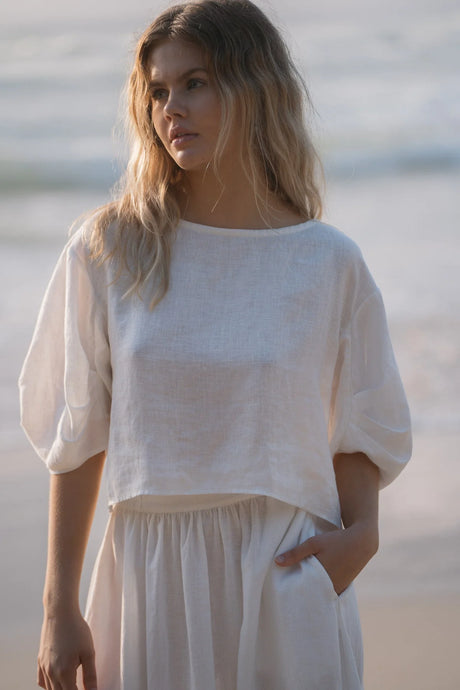 Leia Linen Top Ivory