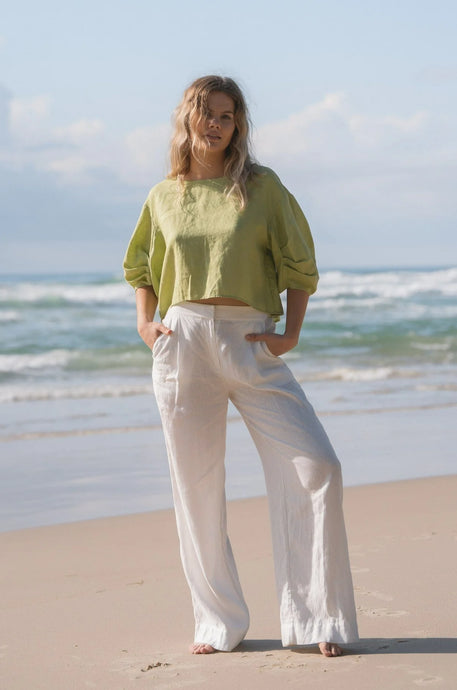 Leia Linen Top Lemongrass