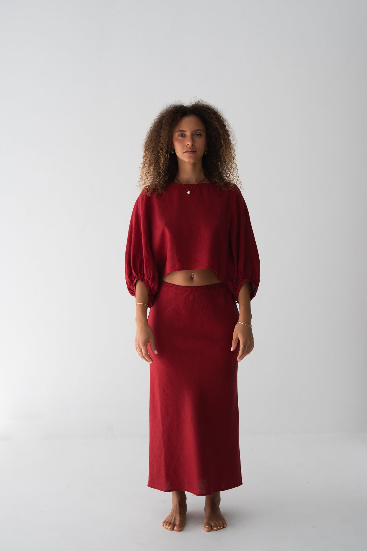 Riley Bias Linen Skirt Cherry