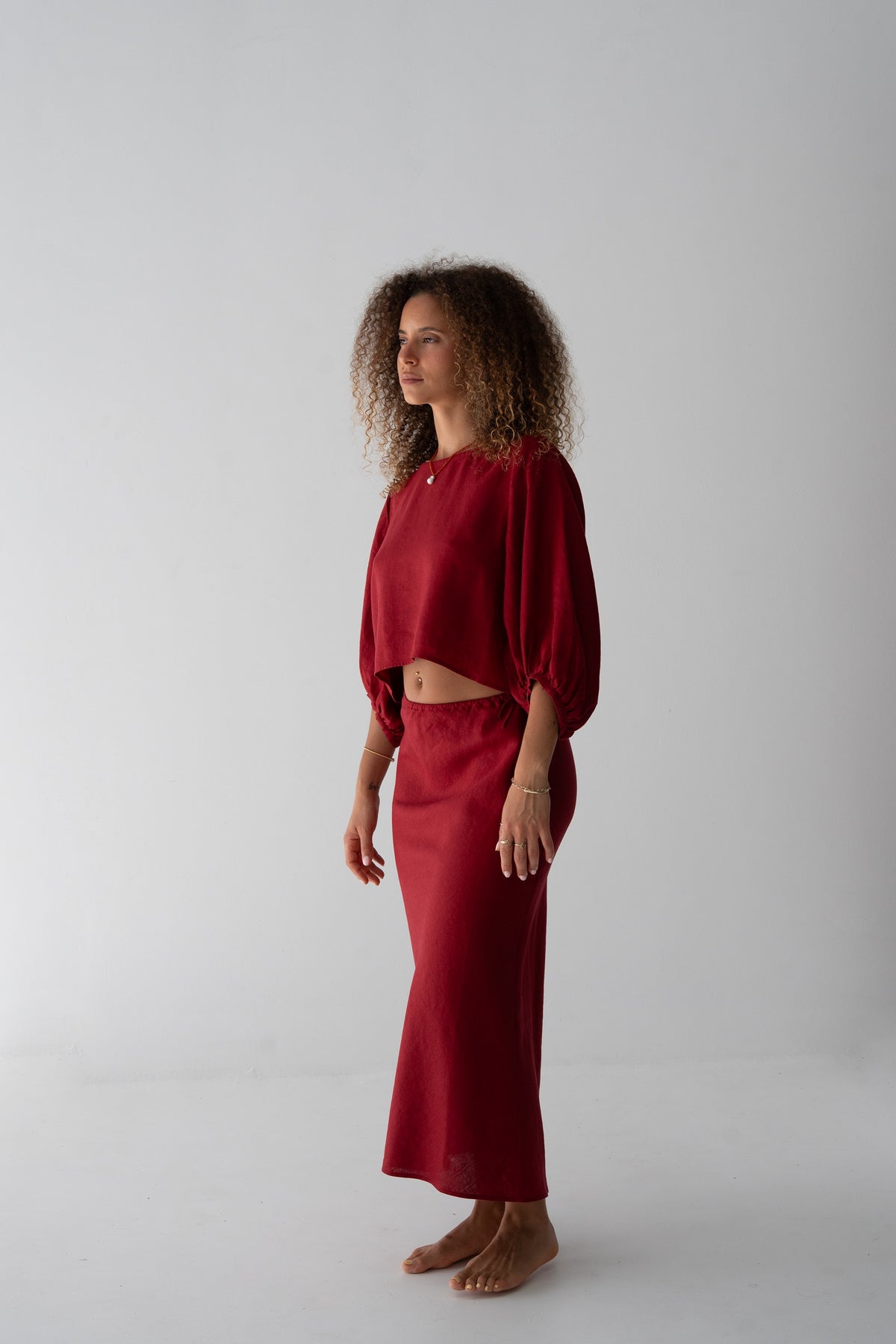 Riley Bias Linen Skirt Cherry