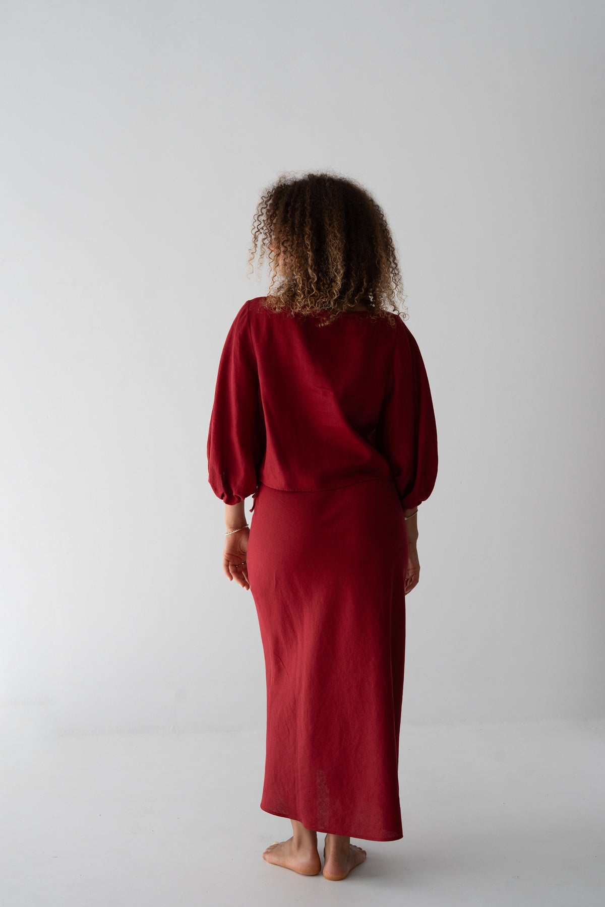 Riley Bias Linen Skirt Cherry