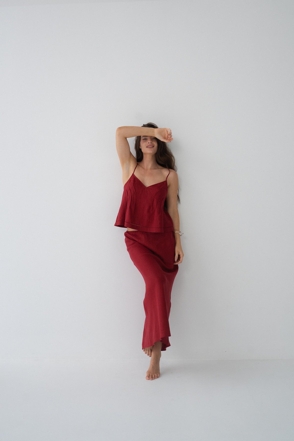 Riley Bias Linen Skirt Cherry