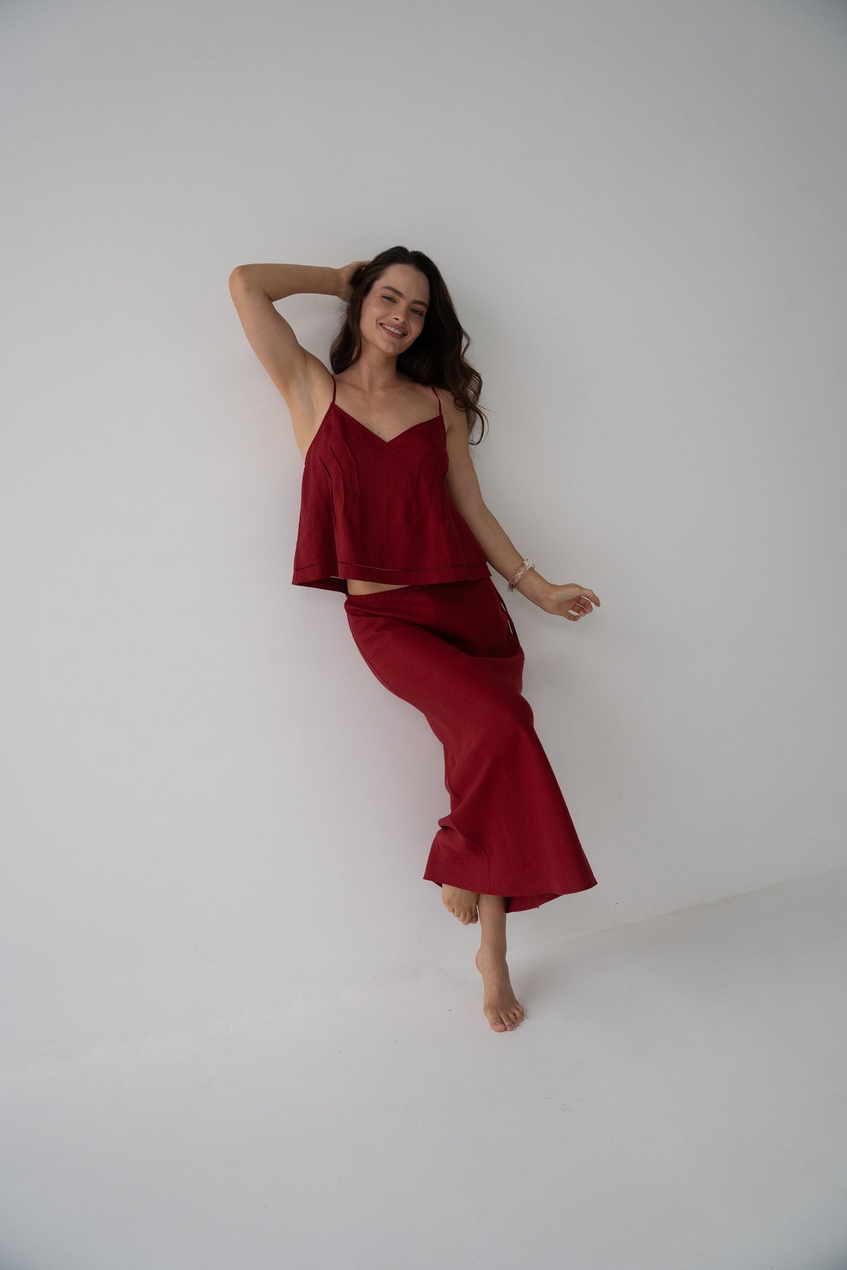 Riley Bias Linen Skirt Cherry
