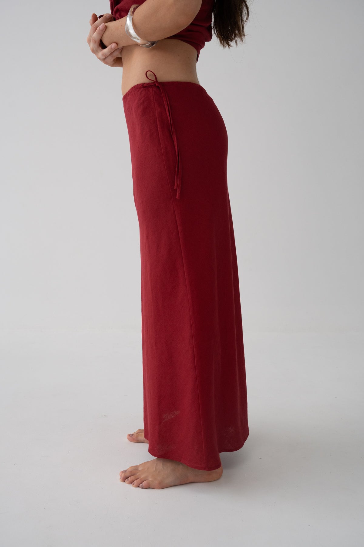 Riley Bias Linen Skirt Cherry