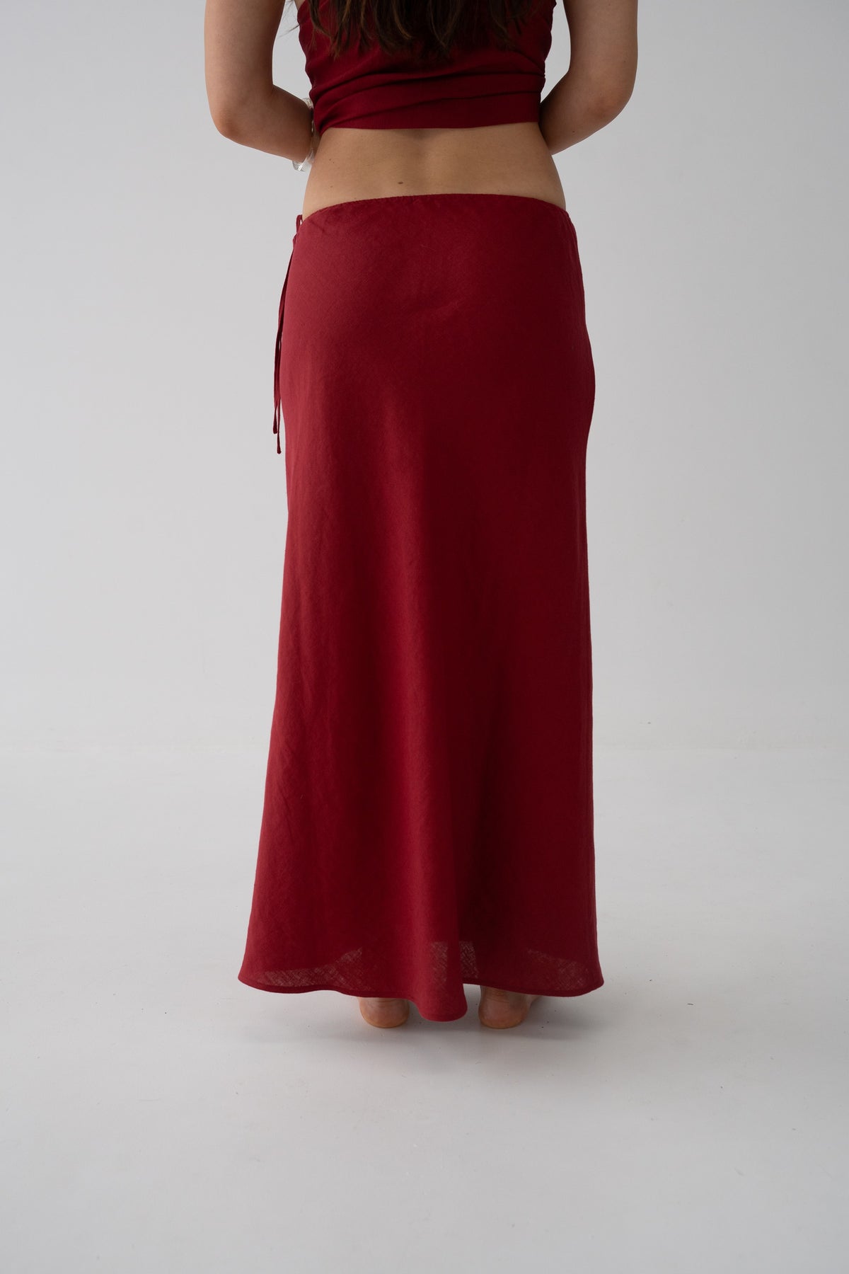Riley Bias Linen Skirt Cherry