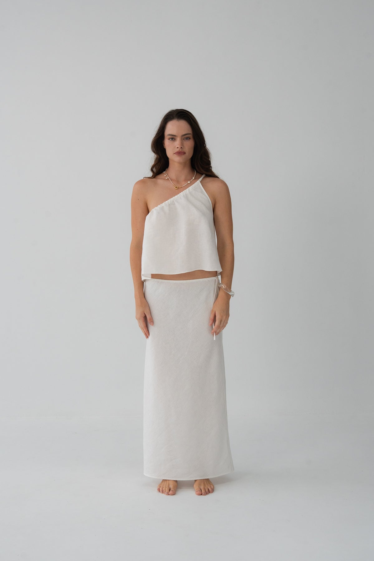 Riley Bias Linen Skirt Ivory