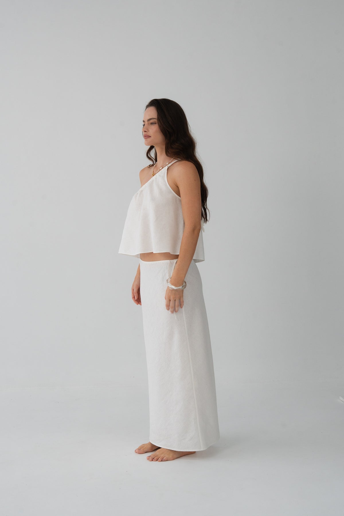 Riley Bias Linen Skirt Ivory