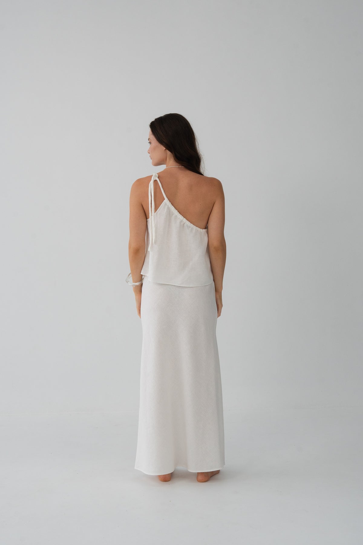 Riley Bias Linen Skirt Ivory