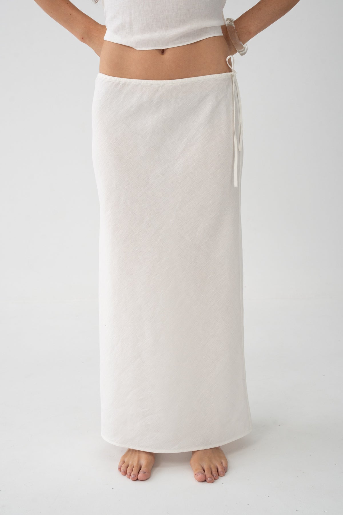 Riley Bias Linen Skirt Ivory