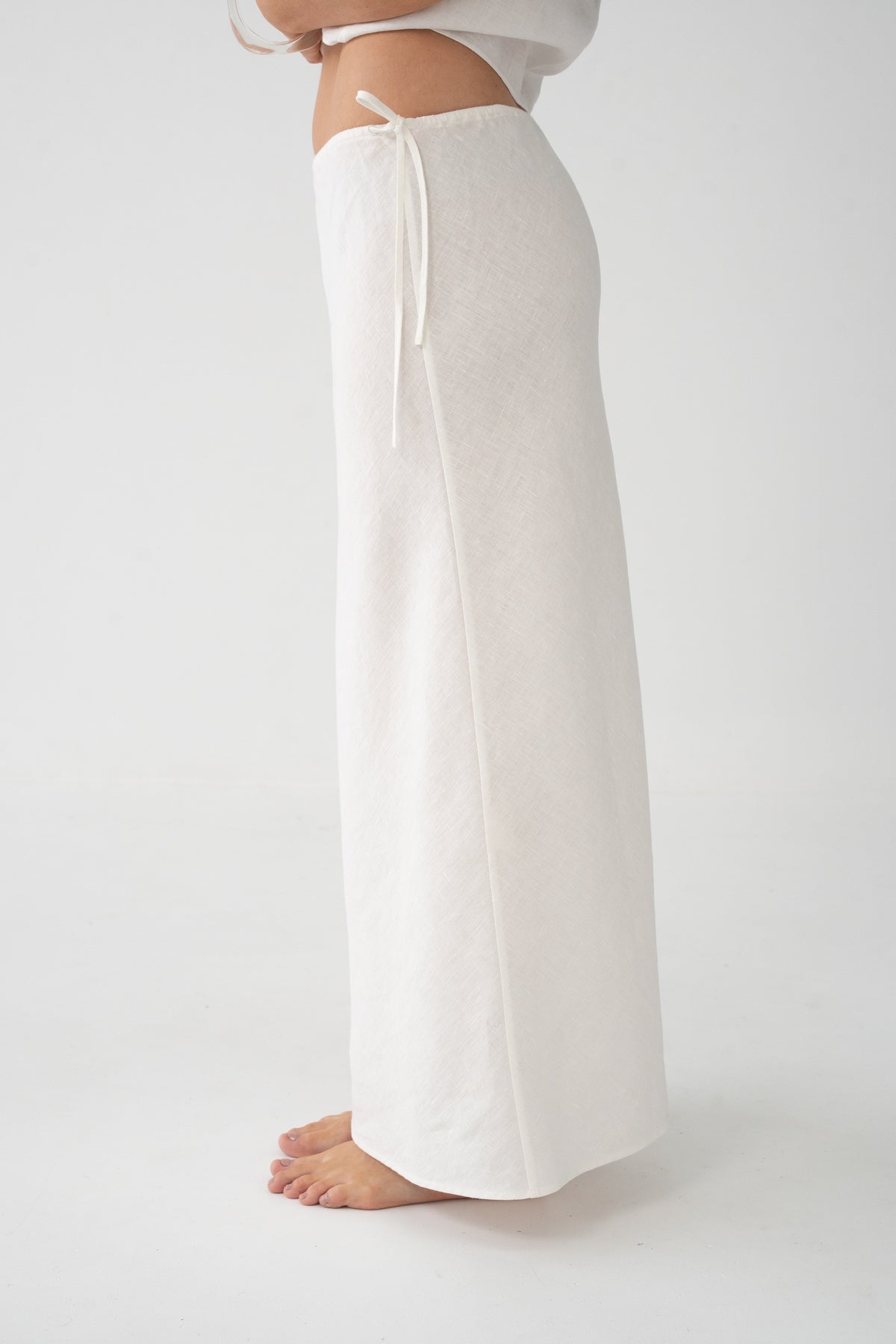 Riley Bias Linen Skirt Ivory