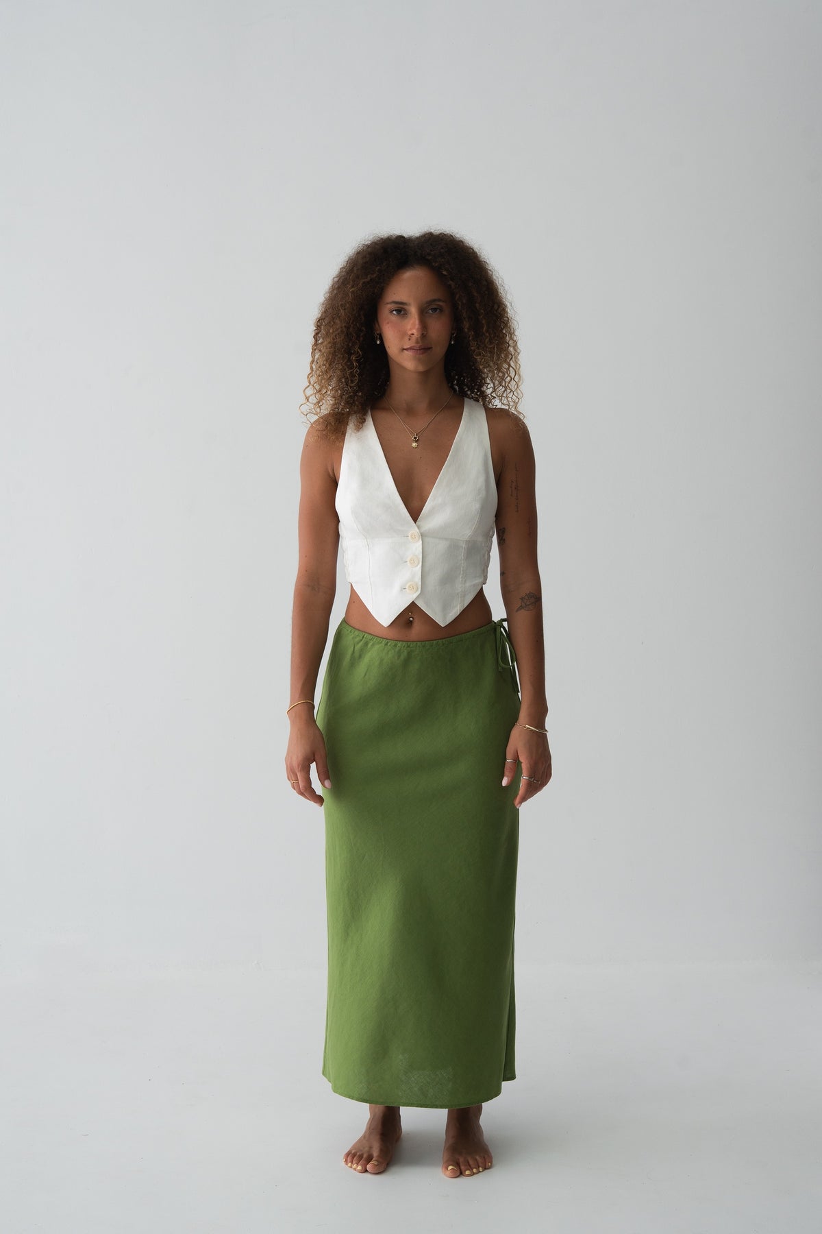 Riley Bias Linen Skirt Lime