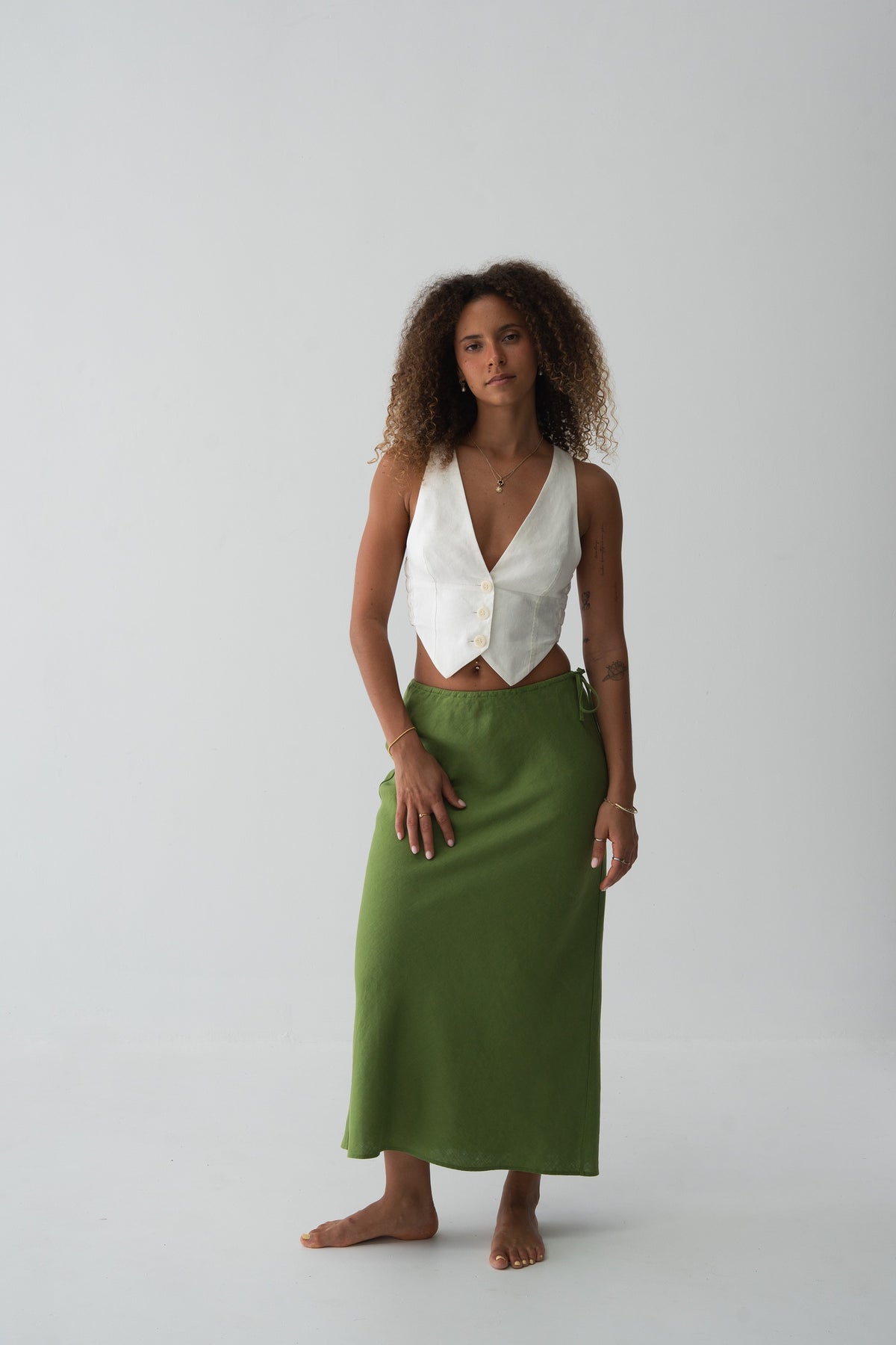 Riley Bias Linen Skirt Lime