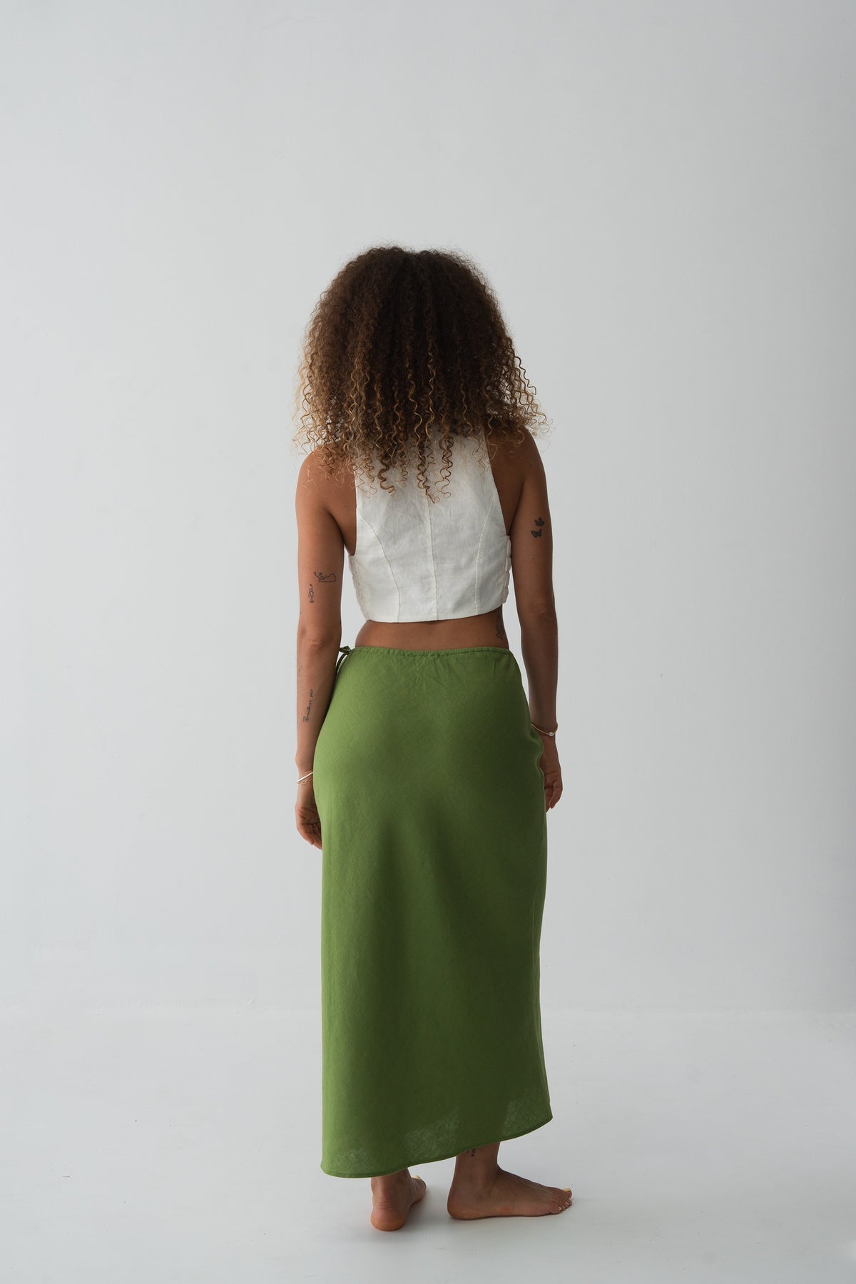 Riley Bias Linen Skirt Lime