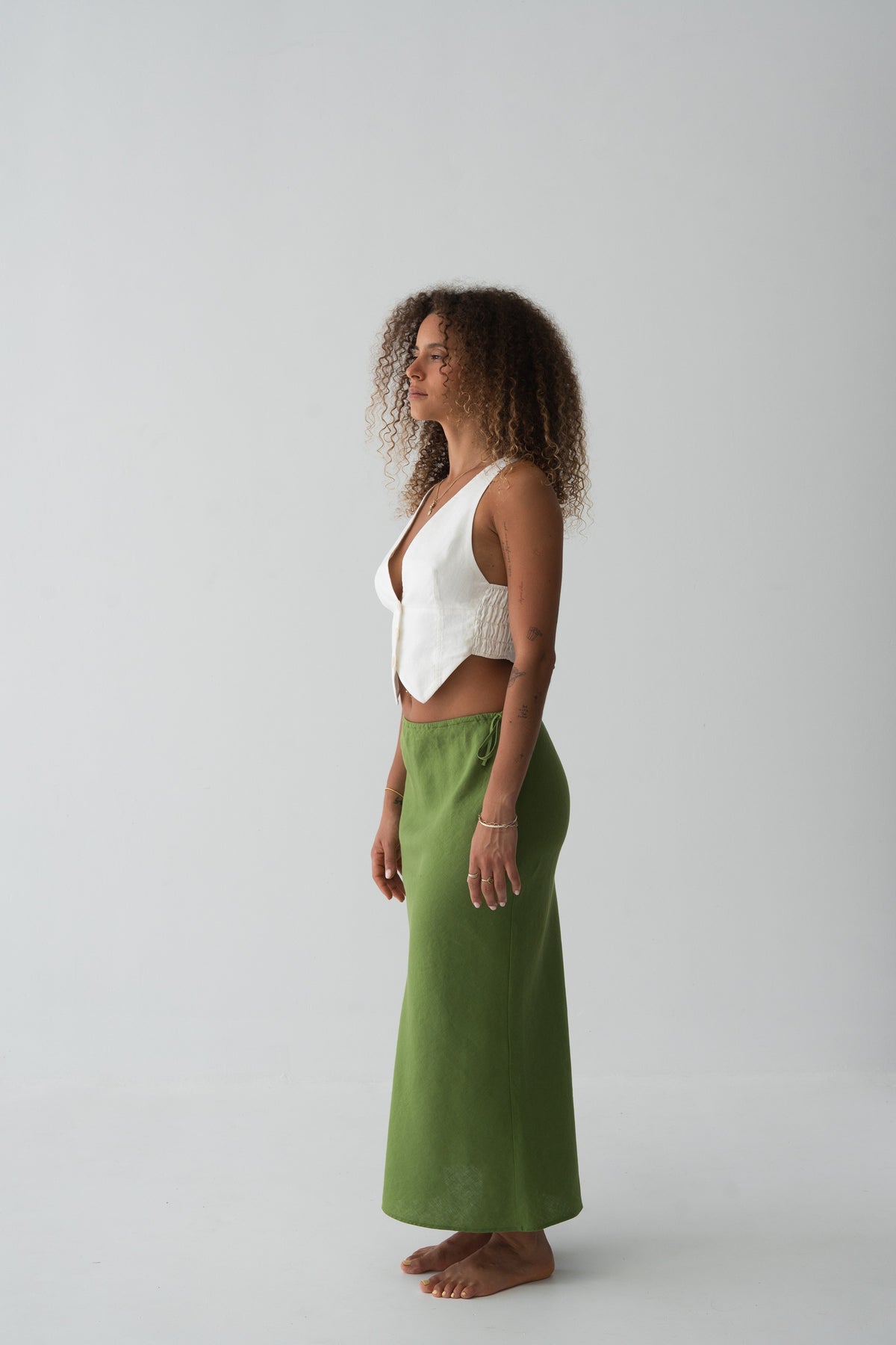 Riley Bias Linen Skirt Lime