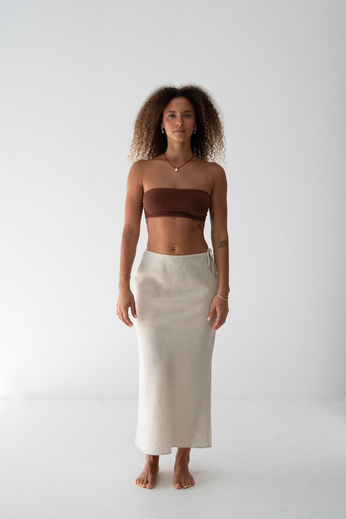 Riley Bias Linen Skirt Oatmeal