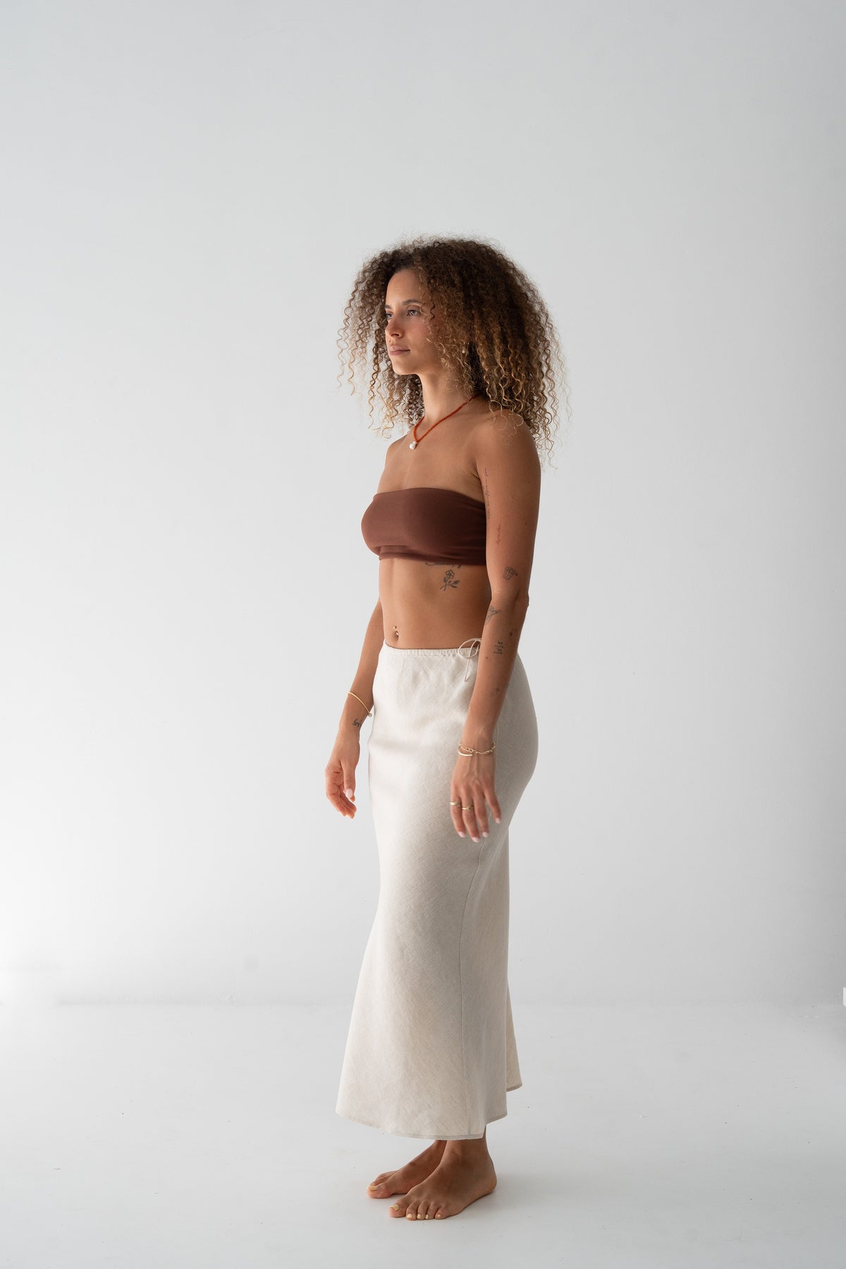 Riley Bias Linen Skirt Oatmeal