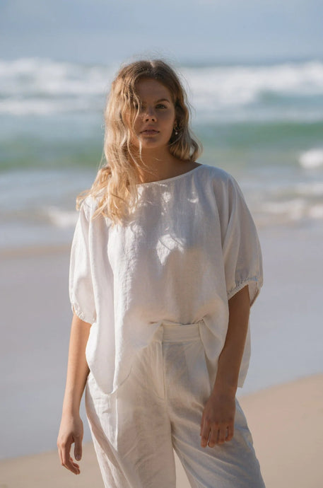 Tina Linen Top Ivory