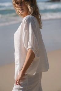 Tina Linen Top Ivory