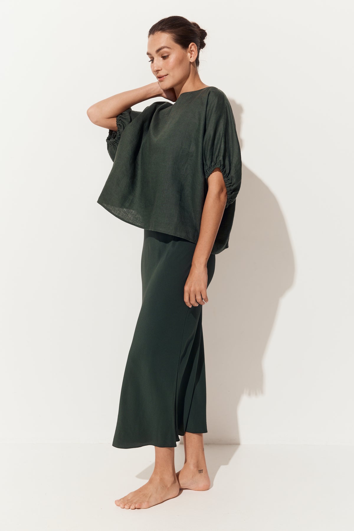 Tina Linen Top Forest