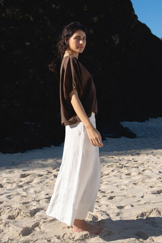 Tina Linen Top Chocolate