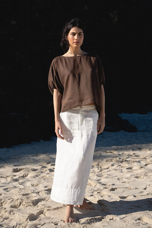 Tina Linen Top Chocolate