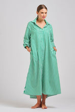 Load image into Gallery viewer, The Luna Oversized Long Shirtdress - Apple Green Stripe