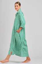 Load image into Gallery viewer, The Luna Oversized Long Shirtdress - Apple Green Stripe