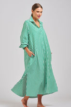 Load image into Gallery viewer, The Luna Oversized Long Shirtdress - Apple Green Stripe