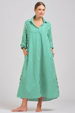 Load image into Gallery viewer, The Luna Oversized Long Shirtdress - Apple Green Stripe