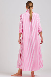 The Luna Oversized Long Shirtdress - Pink Stripe