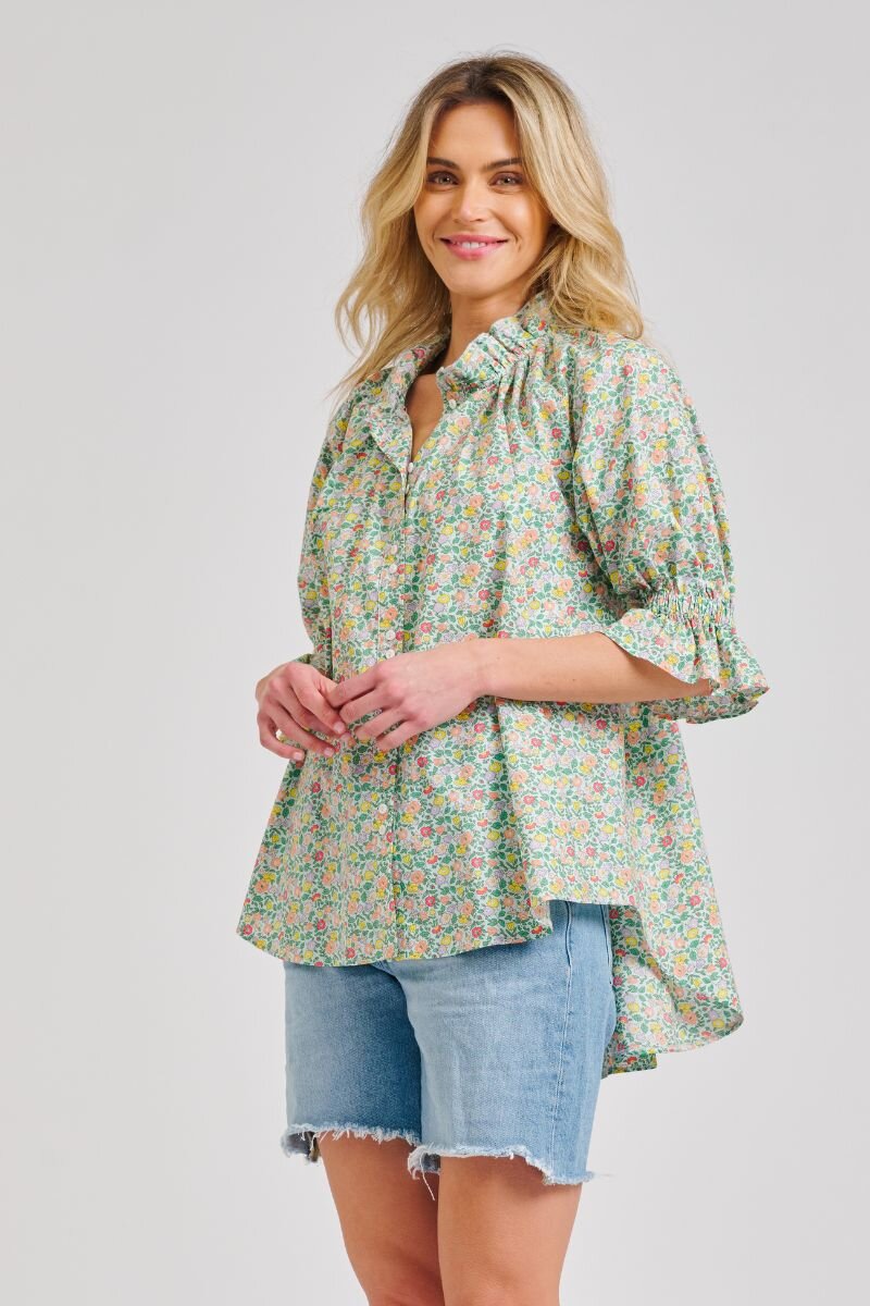 The Marlo Easy Flow Short Sleeve Shirt - Mint Floral
