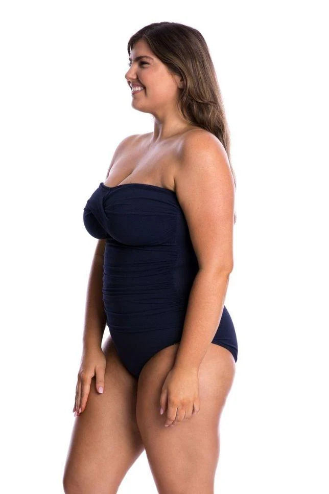 Honey Comb Twist Front Bandeau One Piece Navy