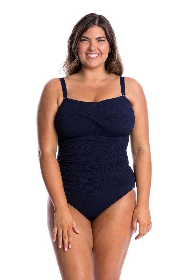 Honey Comb Twist Front Bandeau One Piece Navy