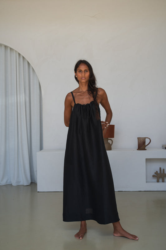 Nova Linen Silk Dress Black