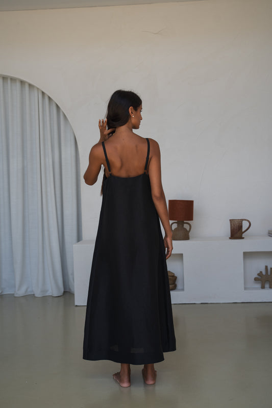 Nova Linen Silk Dress Black