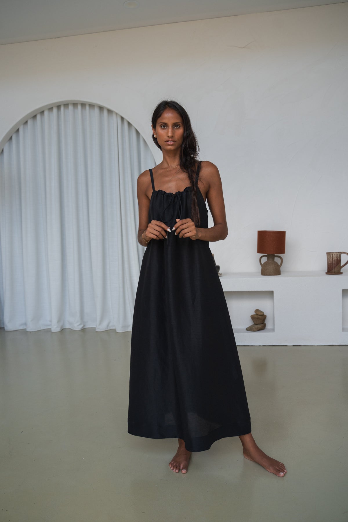 Nova Linen Silk Dress Black