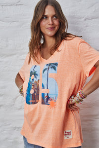 Retro Palm V Neck Tee - Orange
