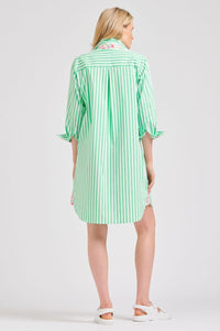The Popover Shirtdress - Green Strip Floral