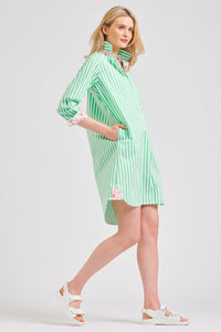 The Popover Shirtdress - Green Strip Floral