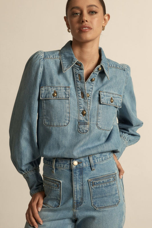 resonate top light washed denim