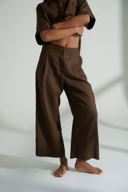 Rika Linen Pants Chocolate