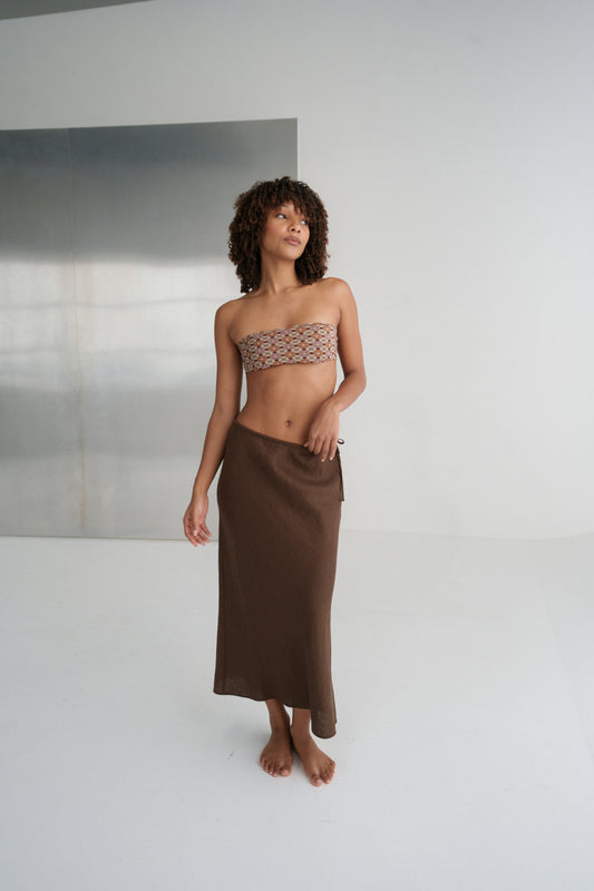 Riley Bias Linen Skirt Chocolate