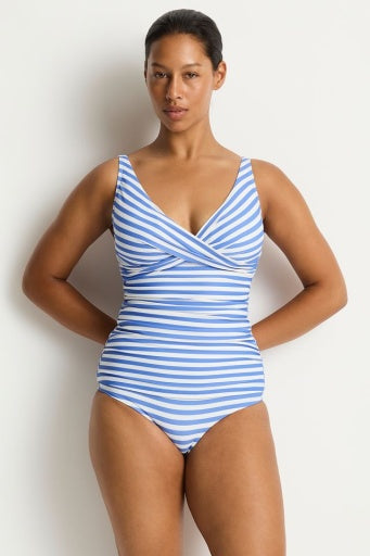 Amour Cross Front Multifit Singlet Top Denim Blue