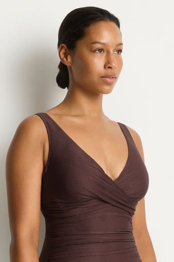 zen cross front tie back one piece cocoa