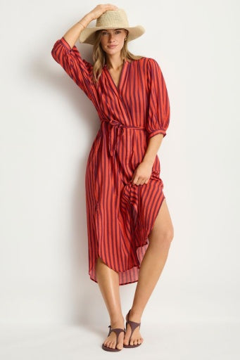 Vacay Boho Long Shirt Dress Spice Red